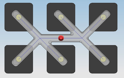 Top view Runner Balance Layout for 6 Cavity of Mould