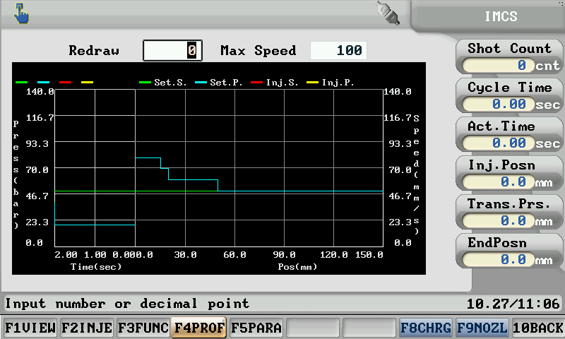 Injection curve settings screen of Powerjet Plastic Injection Molding Machines