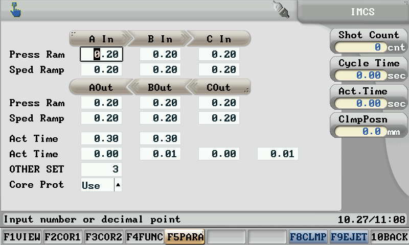 Core parameters settings of Injection Molding Machine