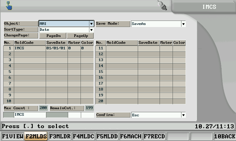 F2 mold save of mold database settings