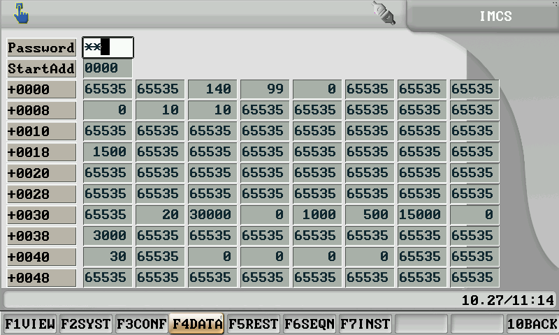 Internal data on injection molding machine