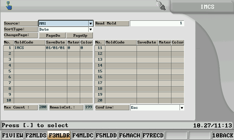 Mold read on Powerjet injection molding machine