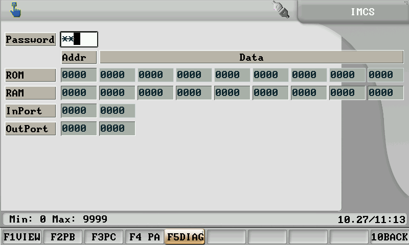 System diagnostics screen on a injection molding machine